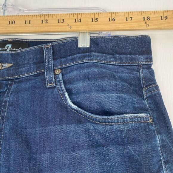 7 For All Mankind Men's Blue Jeans Size 36 Blue Breett Stretch Distressed Bottom - Picture 5 of 12